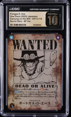 2025 ONE PIECE JPN CARRYING ON HIS WILL #OP13-119 PORTGAS D. ACE CGC 10 PRISTINE - Image 1