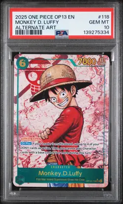 2025 ONE PIECE OP13-CARRYING ON HIS WILL ALTERNATE ART MONKEY D. LUFFY PSA 10 - Image 1