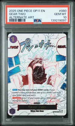 2025 ONE PIECE OP11-A FIST OF DIVINE SPEED ALTERNATE ART #080 GEAR TWO PSA 10 - Image 1