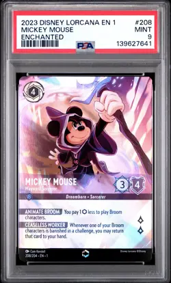 2023 DISNEY LORCANA EN 1-THE FIRST CHAPTER ENCHANTED #208 MICKEY MOUSE PSA 9 - Image 1