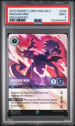 2023 DISNEY LORCANA EN 2-RISE OF THE FLOODBORN ENCHANTED MADAM MIM PSA 9 - Image 1