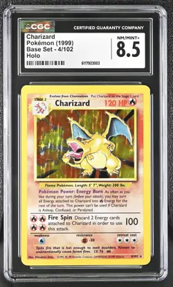 CGC 8.5 Charizard 1999 Base Set 4/102 Holo Pokemon Card - Image 1