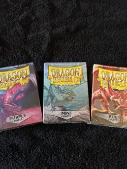 Lot Of 3 Packs Of Dragon Shield 100 - Count Matte Sleeves Mint / Purple/Ruby - Image 1