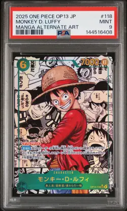 2025 ONE PIECE JAPANESE MANGA ALTERNATE ART OP13-118 MONKEY D. LUFFY PSA 9 - Image 1