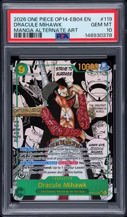 2026 ONE PIECE MANGA ALTERNATE ART OP14-EB04-119 DRACULE MIHAWK PSA 10 - Image 1