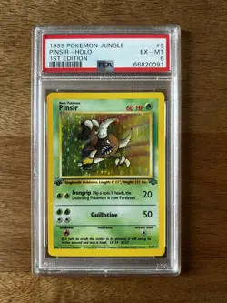Pokemon TCG Pinsir 1st Edition SCRATCH ERROR 09/64 Jungle Holo PSA6 - Image 1