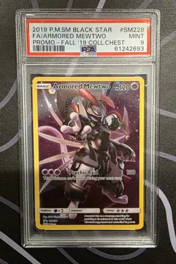 Pokemon Armored Mewtwo Promo Full Art Holo Black Star SM228 PSA 9 120 HP - Image 1