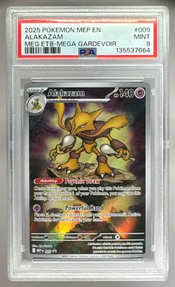 135537664 Alakazam 2025 Pokemon Mega Evolution ETB Promo #009 PSA 9 - Image 1