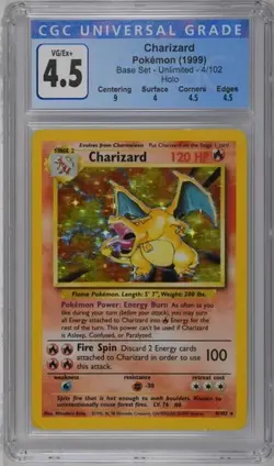 1999 Pokemon Base Set Charizard #4 Holo CGC 4.5 - Image 1