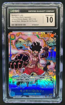 2025 One Piece Monkey D. Luffy Secret Rare Manga Alt Art #OP11-118 CGC 10 - Image 1