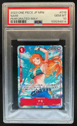 2023 One Piece Japanese Mini Nami Perforated May #OP01-016 PSA 10 - Image 1