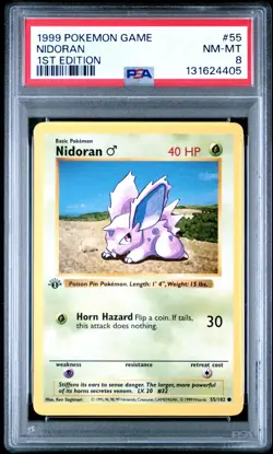 Base Set 1st Edition NIDORAN #55/102 PSA 8 1999 Pokemon Card Game - Image 1