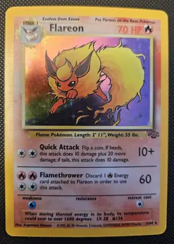 Flareon 70 HP Holo Rare Pokemon TCG Jungle 3/64 Unlimited 1999 Wizards Card - Image 1