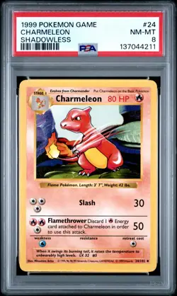 Pokemon Card Charmeleon 24/102 Shadowless Base Set 1999 PSA 8 NM-MT - Image 1