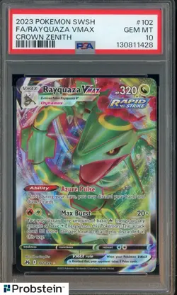 2023 POKEMON SWORD AND SHIELD CROWN ZENITH #102 FA/RAYQUAZA VMAX PSA 10 - Image 1