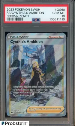 2023 POKEMON SWORD AND SHIELD CROWN ZENITH #GG60 FA/CYNTHIA'S AMBITION PSA 10 - Image 1