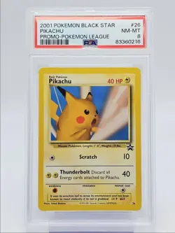 PIKACHU 2001 POKEMON BASE SET BLACK STAR PROMO WIZARDS 26 PSA 8 Q0004 - Image 1