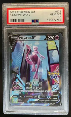 2022 Pokemon SWSH Pokemon GO Mewtwo V #072/078 PSA 10 - Image 1