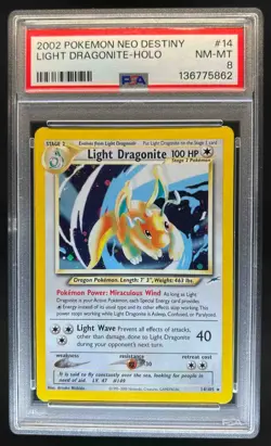 2002 Pokemon Neo Destiny Light Dragonite Holo #14/105 PSA 8 - Image 1