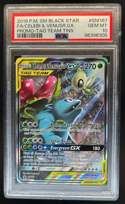 2019 Pokemon SM Black Star Promos Celebi & Venusaur Tag Team #SM167 PSA 10 - Image 1