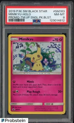 2019 POKEMON SM BLACK STAR PROMO #SM163 MIMIKYU-HOLO PROMO-TM.UP PSA 8 #6 - Image 1