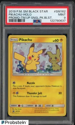2019 POKEMON SM BLACK STAR PROMO #SM162 PIKACHU-HOLO PROMO-TM.UP PSA 9 #3 - Image 1