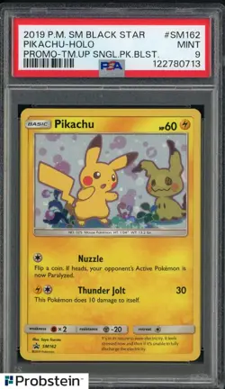 2019 POKEMON SM BLACK STAR PROMO #SM162 PIKACHU-HOLO PROMO-TM.UP PSA 9 #4 - Image 1