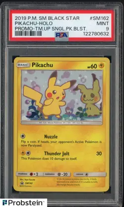 2019 POKEMON SM BLACK STAR PROMO #SM162 PIKACHU-HOLO PROMO-TM.UP PSA 9 #6 - Image 1