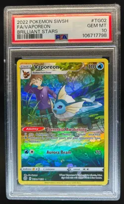 2022 Pokemon SWSH Brilliant Stars Vaporeon Trainer Gallery Holo TG02/TG30 PSA 10 - Image 1