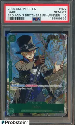 2025 One Piece EN 3rd Anniversary 3 Brothers Winner #027 Sabo PSA 10 GEM MINT - Image 1