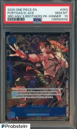 2025 One Piece EN 3rd Anniversary 3 Brothers Winner 053 Portgas D. Ace PSA 10 - Image 1