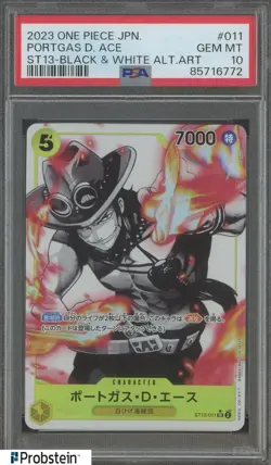 2023 One Piec eJPn ST13 Black & White Alt Art #011 Portgas D. Ace PSA 10 GEM MT - Image 1