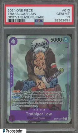 2024 One Piece OP07-Treasure Rare #010 Trafalgar Law PSA 10 GEM MINT - Image 1