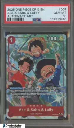 2025 One Piece OP13 EN Alternate Art #007 Ace & Sabo & Luffy PSA 10 GEM MINT - Image 1
