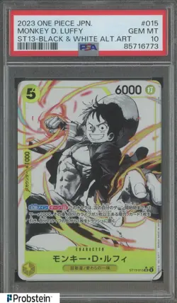 2023 One Piec eJPn ST13 Black & White Alt Art #015 Monkey D. Luffy PSA 10 GEM MT - Image 1