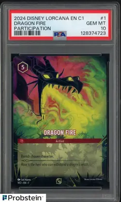 2024 Disney Lorcana EN C 1 Dragon Fire Participation #1 PSA 10 GEM MINT - Image 1