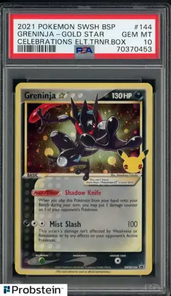 2021 Pokemon SWSH BSP Celebrations ETB #144 Greninja Gold Star PSA 10 - Image 1