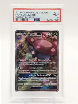 VILEPLUME GX 2019 POKEMON COSMIC ECLIPSE RARE 211/236 PSA 9 Q0004 - Image 1