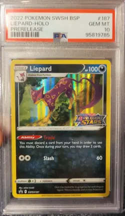 2022 Pokemon SWSH Brilliant Stars Liepard-HOLO Prerelease PSA 10 Gem Mint - Image 1