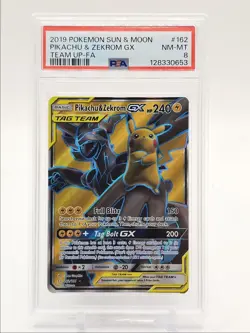 PIKACHU & ZEKROM GX 2019 POKEMON TEAM UP RARE 162/181 PSA 8 Q0004 - Image 1