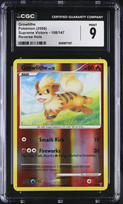 CGC 9 MINT Growlithe 2009 Supreme Victors 108/147 Reverse Holo Pokemon Card - Image 1