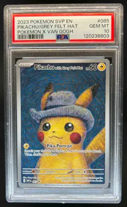 2023 Pokemon X Van Gogh Pikachu With Grey Felt Hat Black Star Promo #085 PSA 10 - Image 1
