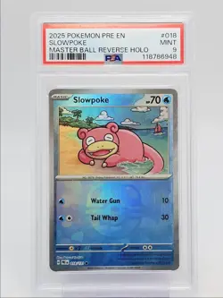 SLOWPOKE 2025 POKEMON PRISMATIC MASTER BALL REVERSE HOLO 18/131 PSA 9 Q0004 - Image 1