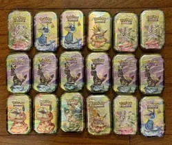 Lot of 18 Factory Sealed Pokemon Prismatic Evolutions Mini Tins (36 Packs) - Image 1