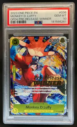 2023 One Piece OP04 Pre-Release Winner Monkey D Luffy #P-036 PSA 10 - Image 1