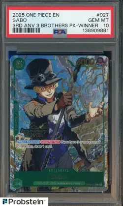 2025 One Piece EN 3rd Anniversary 3 Brothers Winner #027 Sabo PSA 10 GEM MINT - Image 1