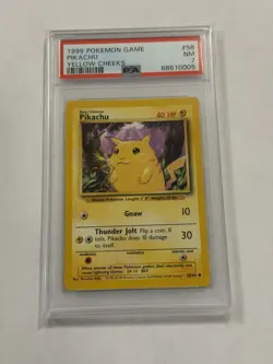 1999 POKEMON BASE SET UNLIMITED YELLOW CHEEKS #58 PIKACHU PSA 7 Graded Card - Image 1
