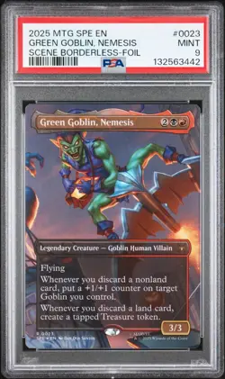 2025 MTG MARVEL'S SPIDER-MAN ETERNAL #0023 FOIL GREEN GOBLIN, NEMESIS PSA 9 - Image 1