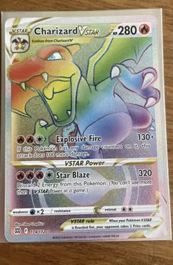 Pokemon TCG Brilliant Stars Charizard VSTAR Rainbow Secret Rare Card 174/172 - Image 1