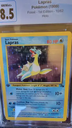 CGC 8.5 NM/MINT+ - Lapras 1999 Fossil 1ST EDITION 10/62 - Holo Pokemon - Image 2